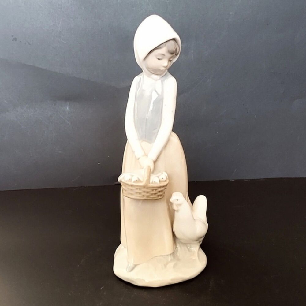 Lladro NAO Girl With Chicks and Hen Porcelain Figurine